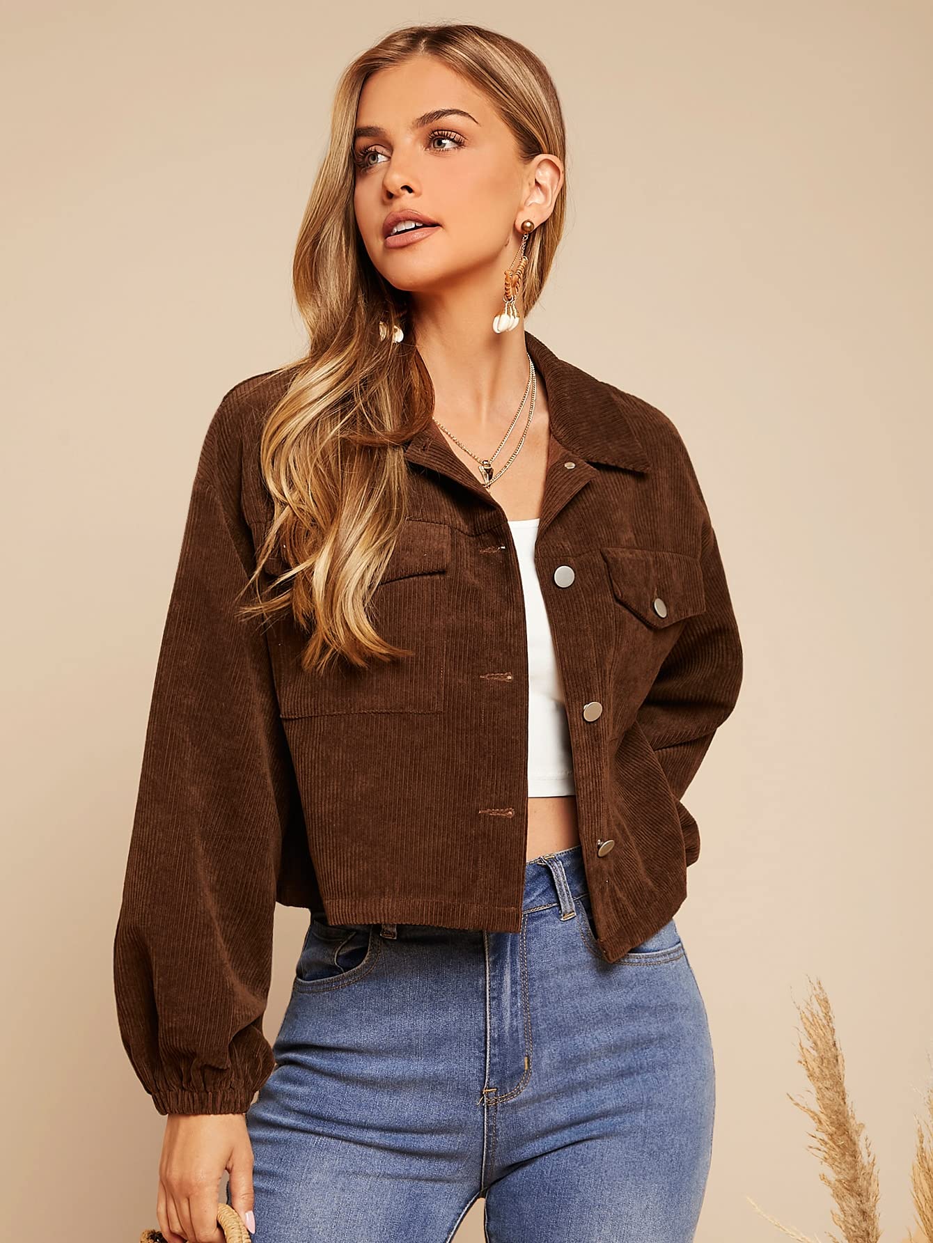 Amazon.com: Women's Jacket Flap Pocket Bishop Sleeve Corduroy
